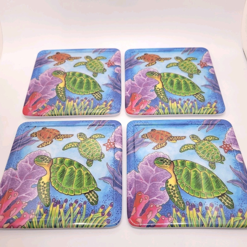 Sea Turtle Melamine Coasters 4x4 Ocean Beach Coastal Set‎ of 4 Agiftcorp